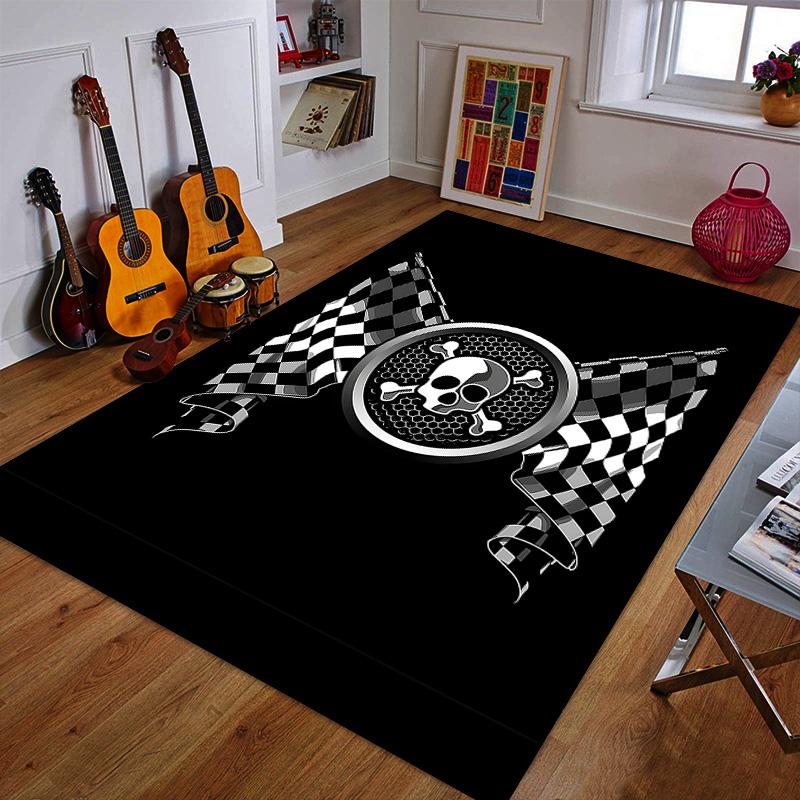 Skull and Crossbones with Racing Flags Patterned carpet a non slip rug suitable for all seasons and any setting, gift