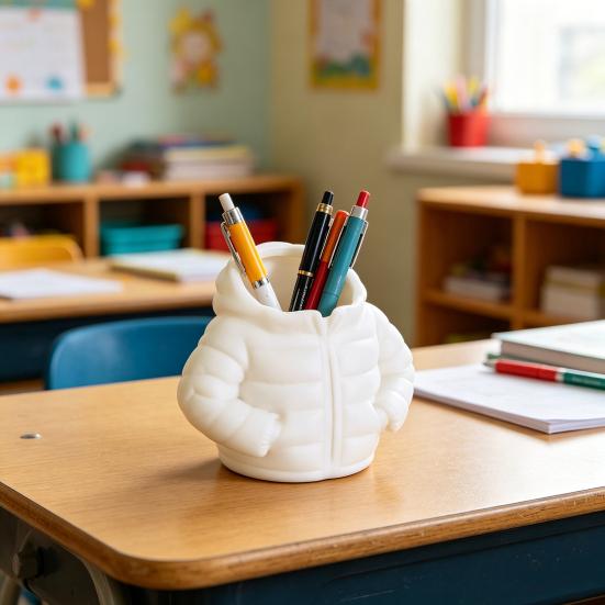 Puffer Jacket Pen Holder, 3D Printed Desk Organizer, Novelty Stationery Holder for Office Home, Creative Gift for Kids Students