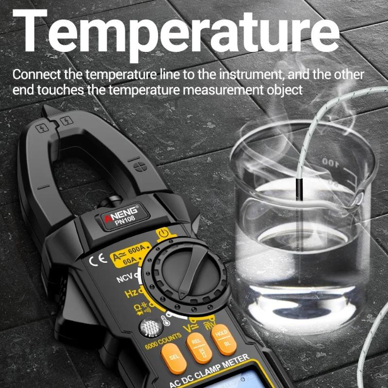 Clamp Meter Multimeter 6000 Counts AC/DC Voltage Tester ANENG PN108 600A Current Resistance Capacitance High Precision Test Tool with Digital Display