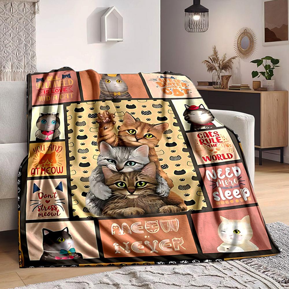 1pc Cat-themed posters Blanket - Perfect Gift for Birthdays, Christmas & Halloween- Soft, Warm & Versatile yy250909192
