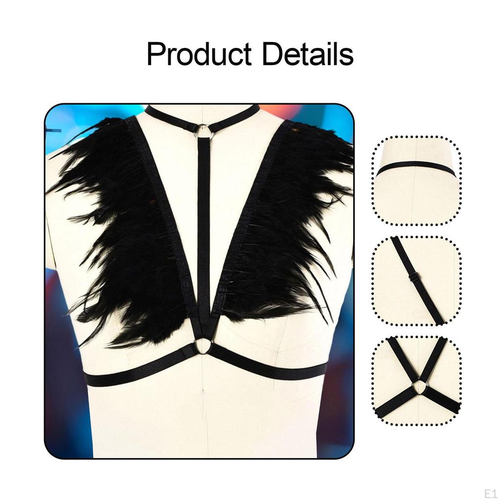 Feather Strappy Bra Cupless Shoulder Wrap Elastic Gothic Trendy Harness Lingerie