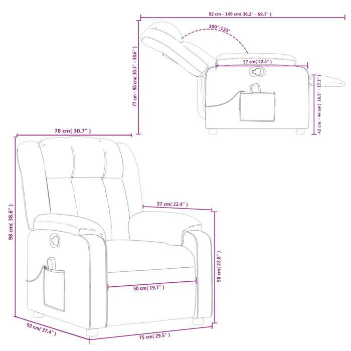 VidaXL Fauteuil de Massage Inclinable, Chaise avec Repose-pieds, Siège avec Dossier et Accoudoirs Salle de Séjour, Moderne, 373590