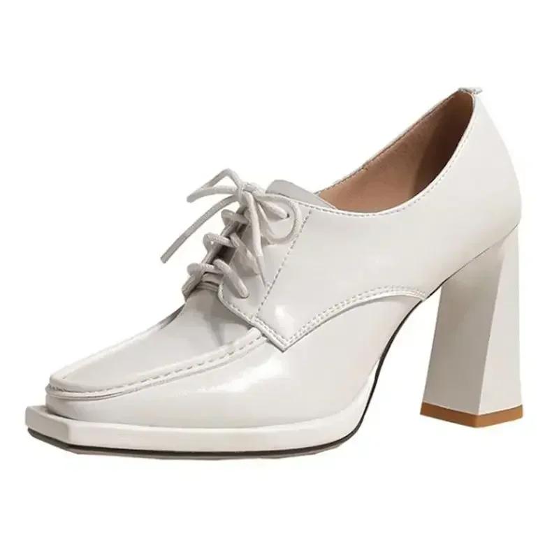 

Осенние новые толстые туфли на высоком каблуке, квадратные туфли-лодочки, вечернее платье, элегантная обувь ручной работы, туфли Мэри Джейн на каблуках для женщин 42 бежевый