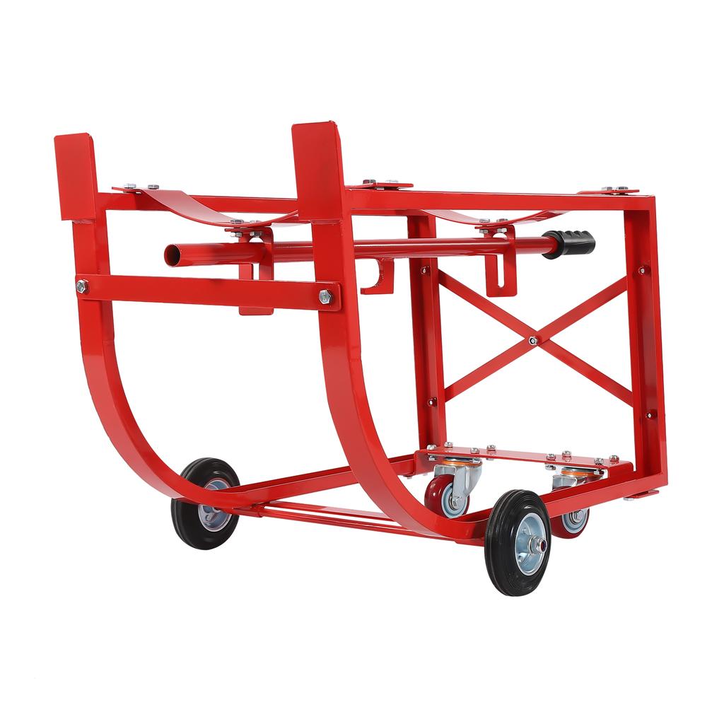 55Gallon Drum Cradle 600lbs Capacity Oil Drum Rack with Retractable Drawbar w/Wheels Steel Drum Handling Cradle for Round Drums