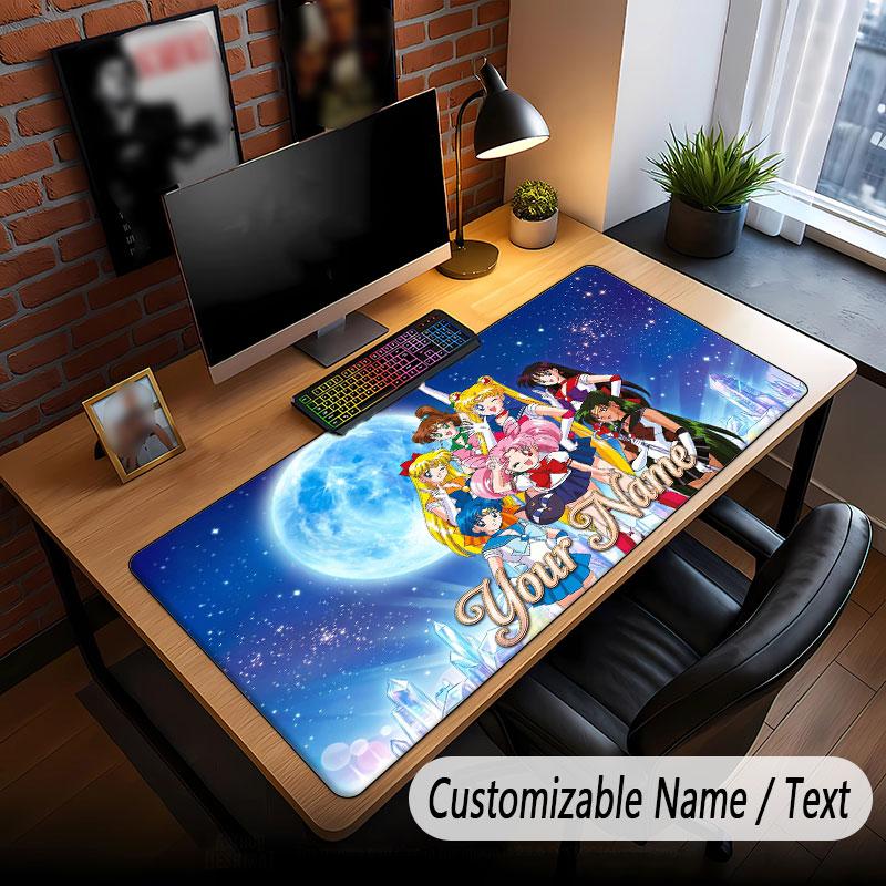 Custom Name Extended Mouse Pad,Sailor Moon Gaming Desk Mat For Home Office Desktop Decor