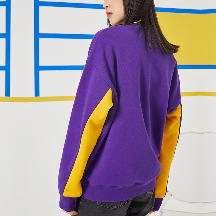 Li Ning Fleecová volná mikina s kulatým výstřihem Zimní párový styl Pánská mikina Fialová AWDQ654-4