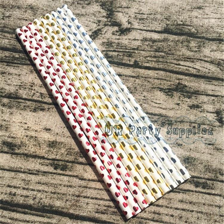 25Pcs/Bag Happy New Year Drinking Paper Straws Heart Foil Disposable Paper Staw Happy Birthday