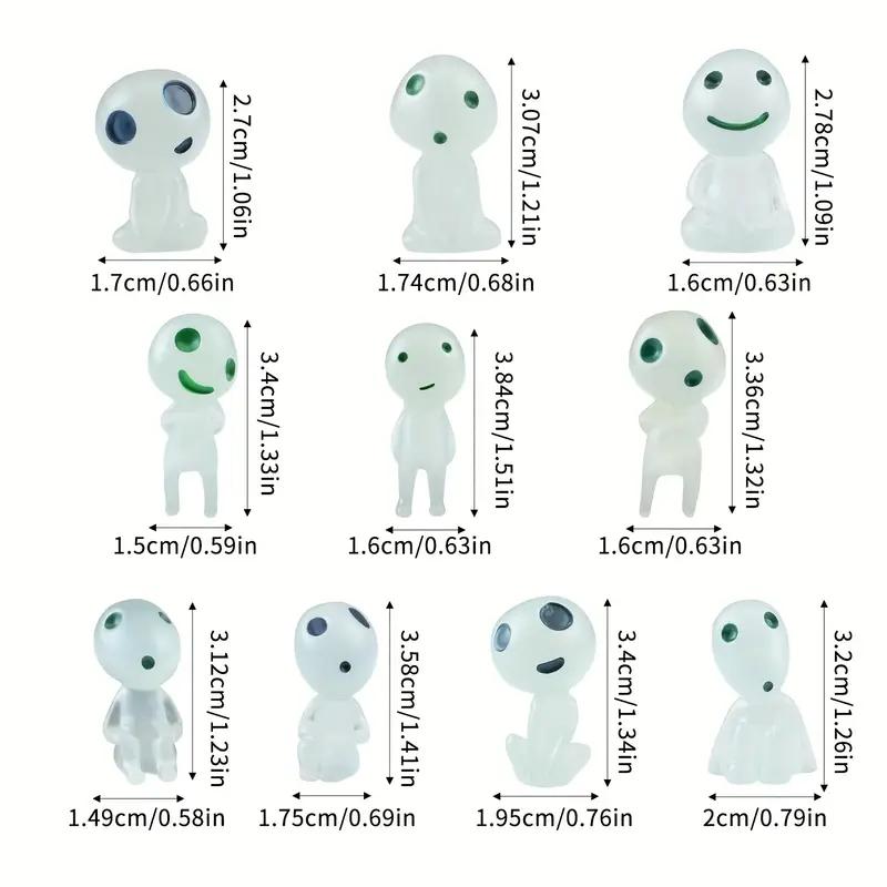 10pcs Renus Glow-in-the-Dark Tree Elves - Luminous Resin Ghost Figures, Miniature Alien Decor for Garden Dollhouse DIY Terrarium