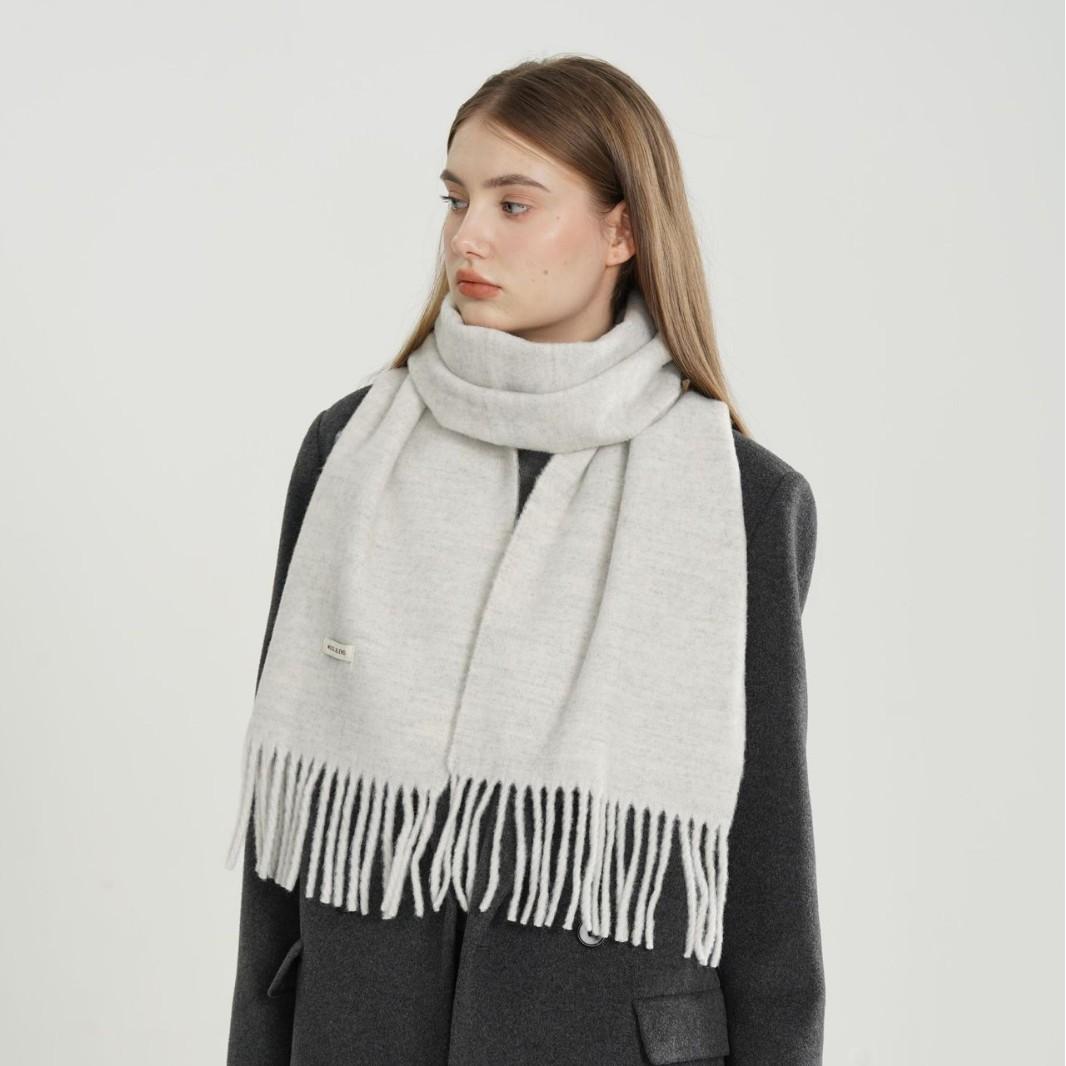 

Однотонный зимний женский шарф, вязаный, с кисточками, из шерстяной смеси, универсальный, модный, теплый, утолщенный шарф