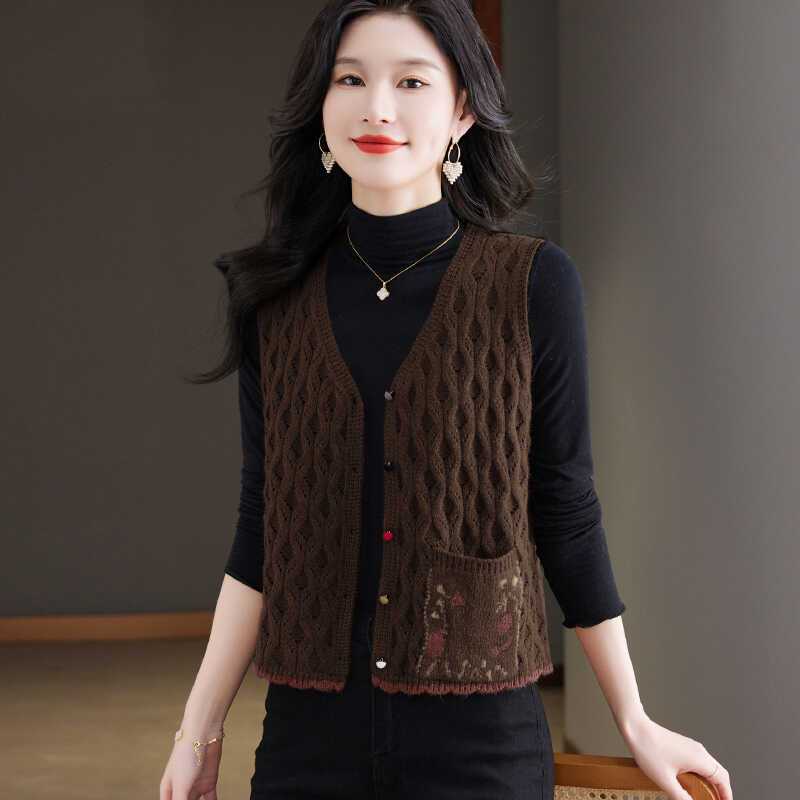 Vestă jachetă pentru femei primăvara și toamna top camisole fără mâneci cardigan tricot largi pulover subțire