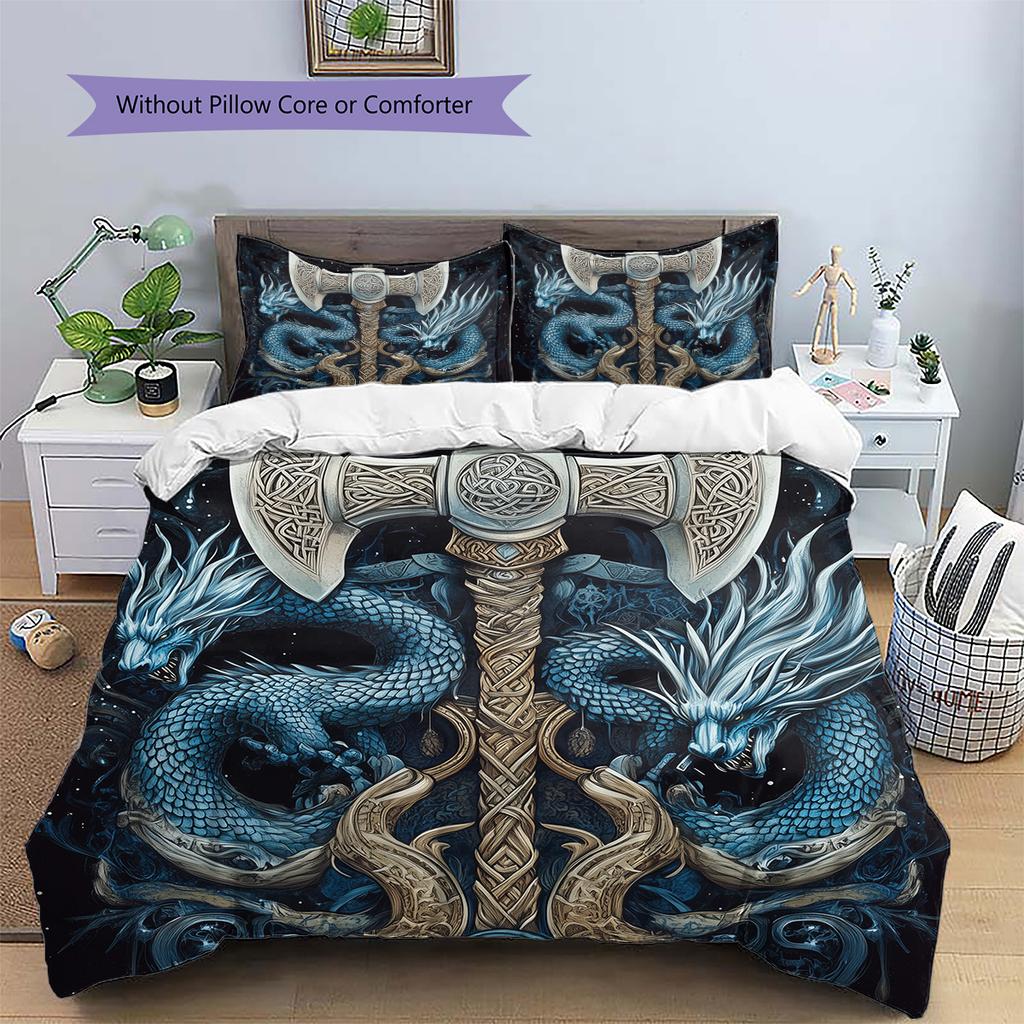 Viking axe and sword  Pattern Bedding Quilt Set Quilt Cover Pillowcase Home Decoration  Gift (1 * duvet cover + 2 * pillowcase, without core)