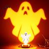 Halloween Tealight Base Wooden Candle Holder Ornaments, Decorative Cat/Pumpkin/ Ghost/Skull Projection Theme Light Stand, Creative Tabletop