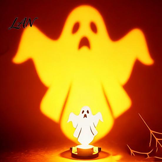 Halloween Tealight Base Wooden Candle Holder Ornaments, Decorative Cat/Pumpkin/ Ghost/Skull Projection Theme Light Stand, Creative Tabletop