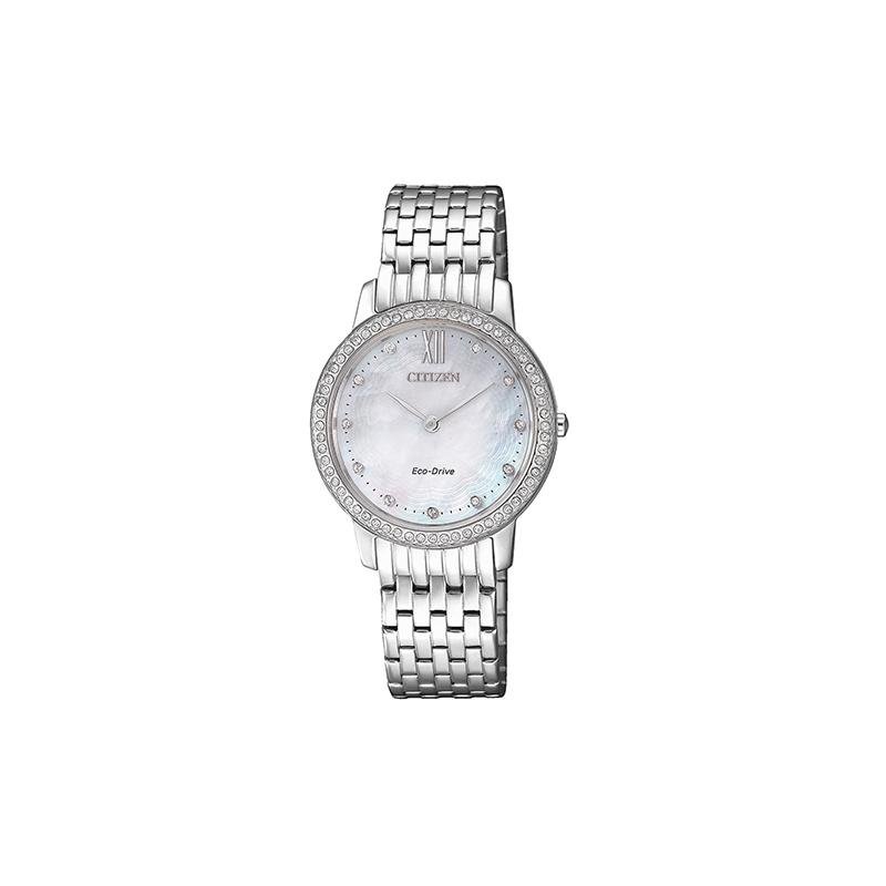 Citizen Eco-Drive Series Casual Diamond-Encrusted Eco-Drive Watch Solar Quartz Steel Strap Women's Watch Mother-of-pearl Dial EX1480-82D