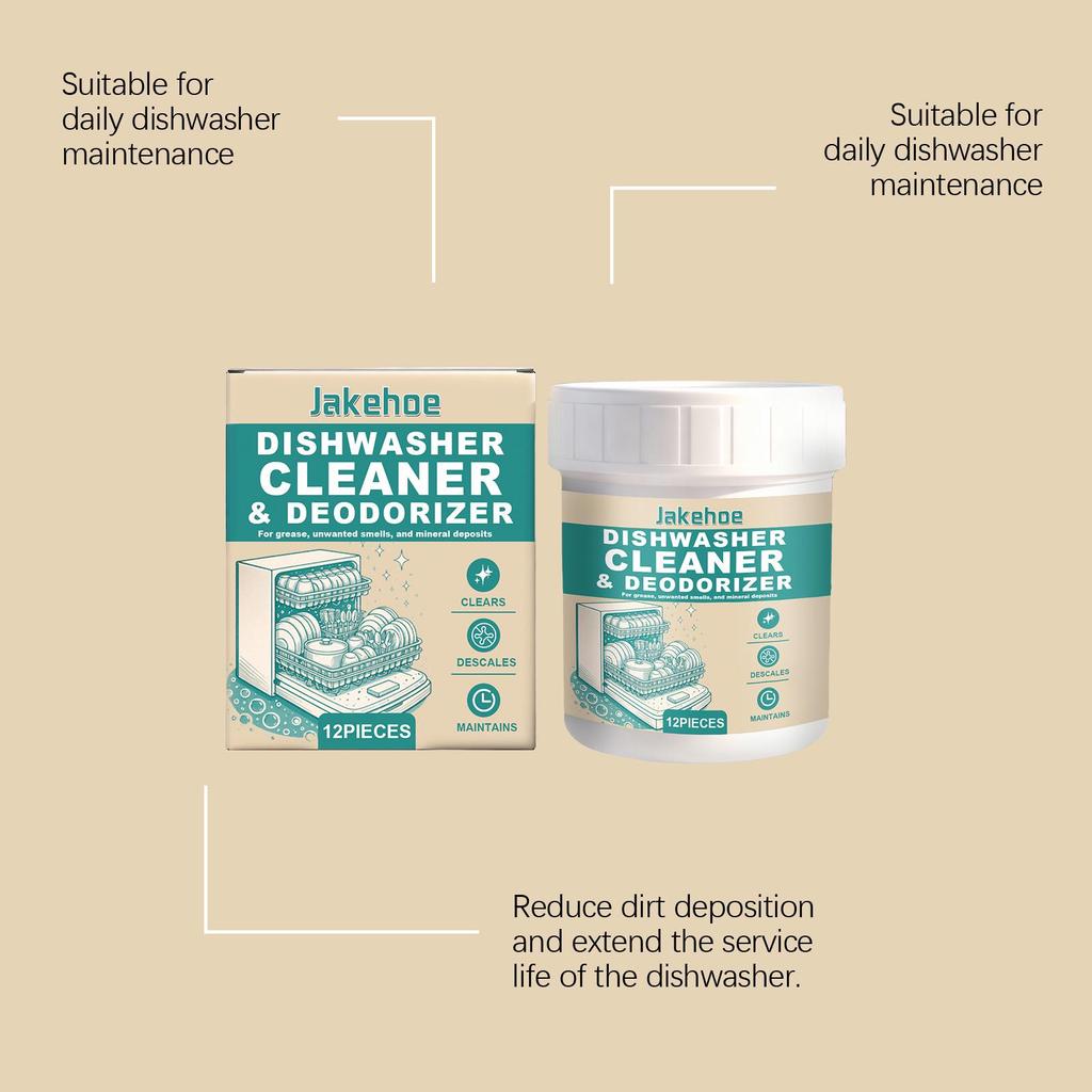 Jakehoe Dishwasher Cleaning Tablets - Daily Oil & Stain Removal, Brightening Formula for Household Dishwashers