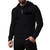 Men's Solid Color Plaid Hooded Sweatshirt Men's Casual Pocket Half Zipper Hooded Sweatshirt