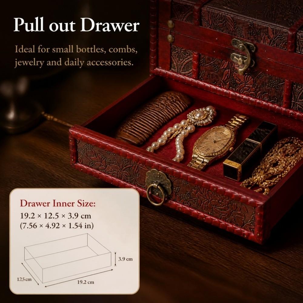 Divided Compartment Wooden Jewelry Box Built in Mirror Drawer Jewelry Box Desktop Organization