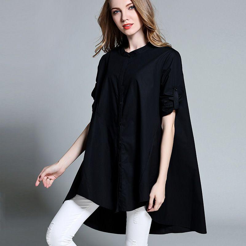

Plus Size Ladies Plus Size Shirt for Women 2025 Spring New Arrival Pure Cotton Small Stand Collar Loose Slim Looking Tops Long Sleeves Shirt for Women Black L