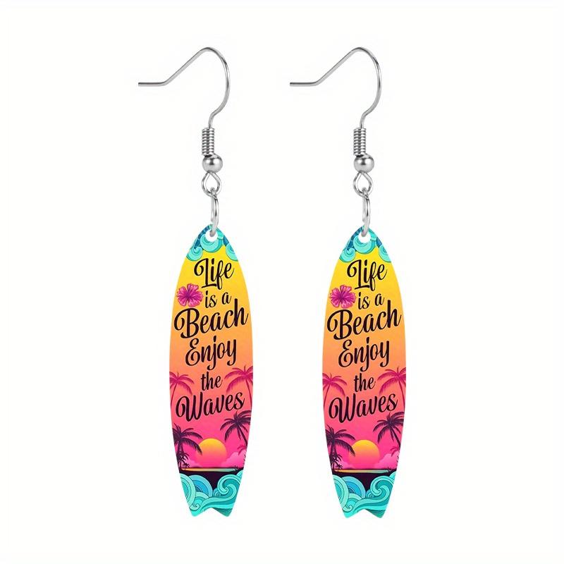 Summer Surfing Skateboard Acrylic Drop Earrings for Women Trendy Personality Earrings Cool Earrings Beach Party Travel Vacation Earring Accessories