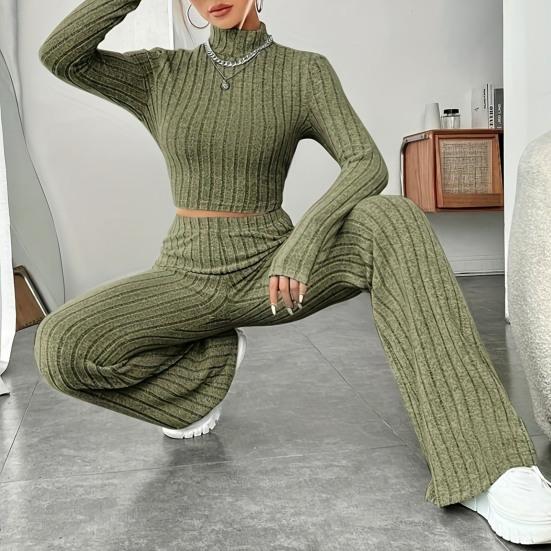 2 ks/sada Podzim Zima Dámské Top Kalhoty Set Polovysoký límec Dlouhé Rukávy Mikina Slim Fit Vysoká