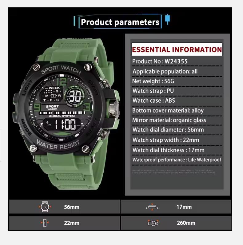 2025 Top Luxury Electronic Watch for Man Outdoor Sport Watch Stopwatch Waterproof Calendar Digital Clock 24355
