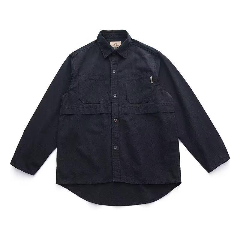 Men's Solid Color Long Sleeve Shirt - Trendy Japanese Style, Casual, Versatile, Loose, Lightweight Outerwear for Spring and Autumn.