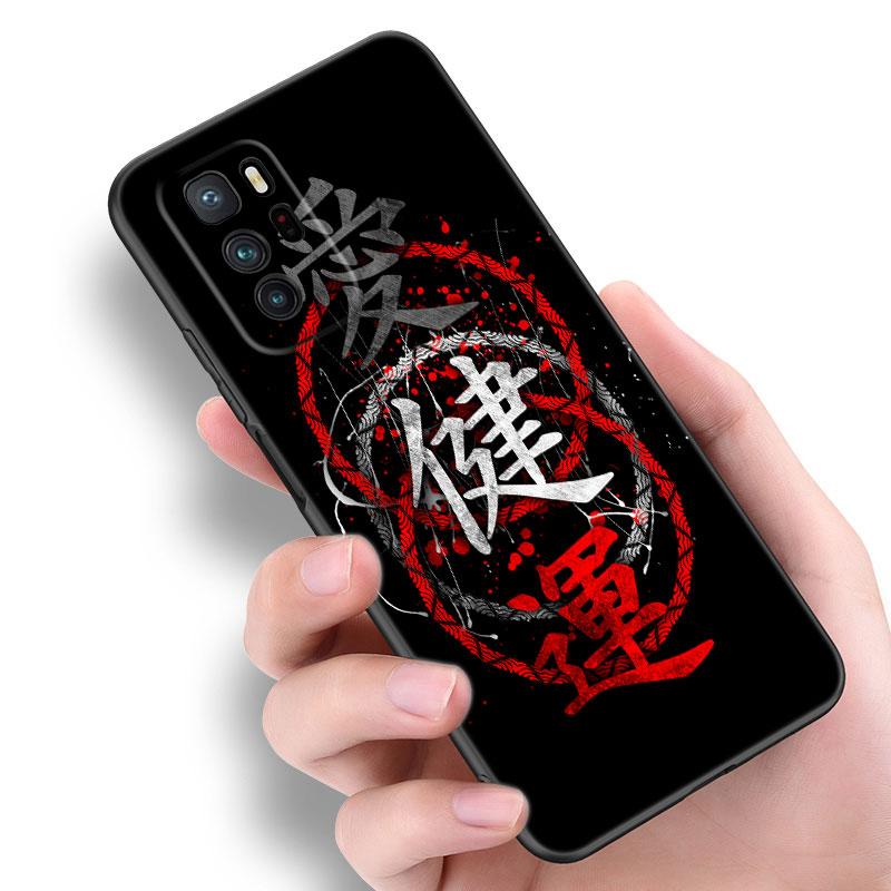 Japanese Samurai Art Black Silicone Phone Case For Xiaomi POCO X3 X4 NFC F3 F4 GT F5 M3 M4 M6 X5 X6 Pro 5G C55 C65 M5