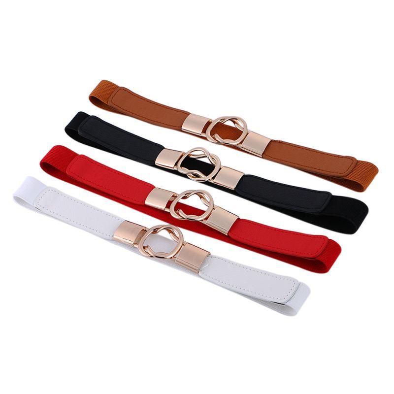 Lady Faux Leather Belt Fashion Casual Double Loop Buckle Belt