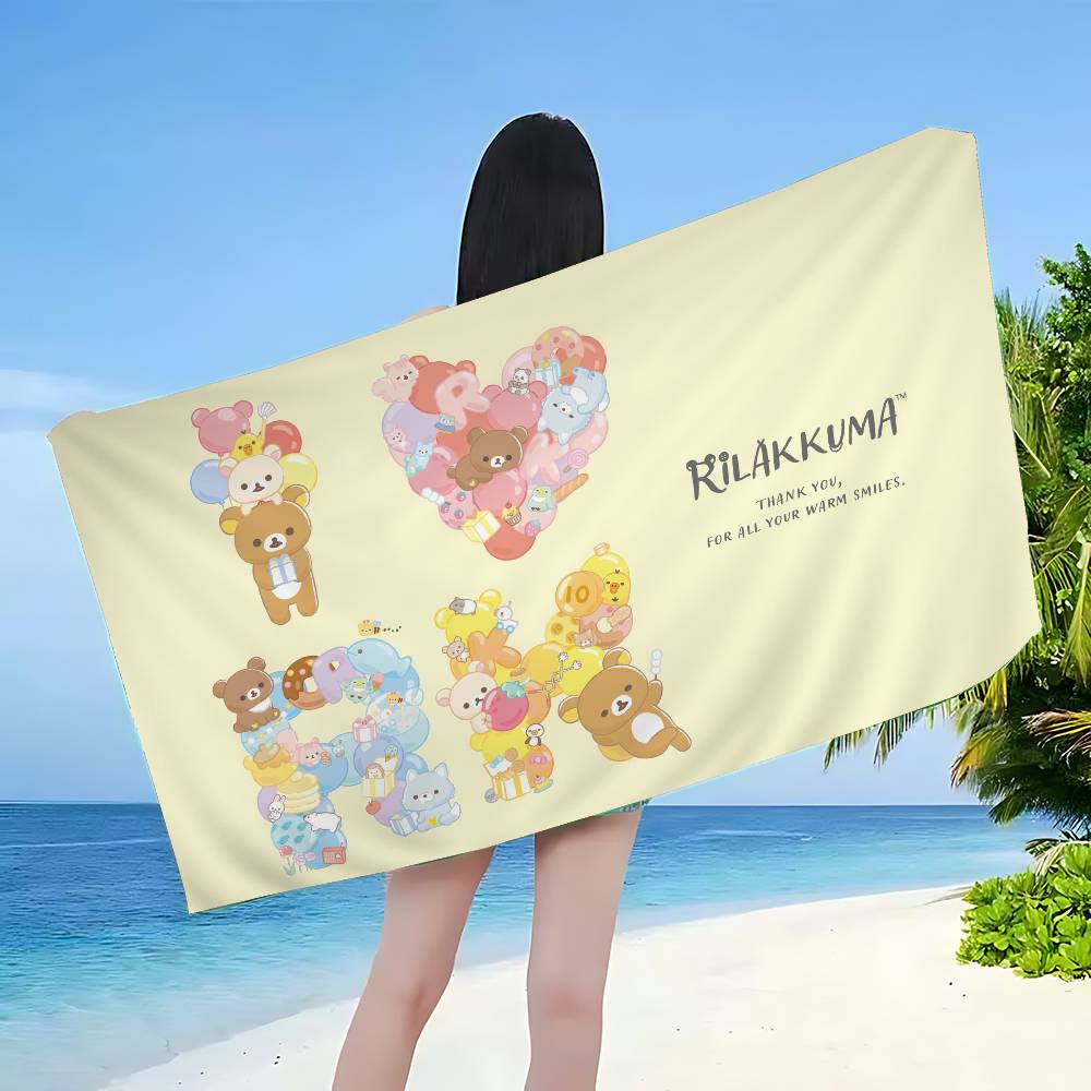 Popular Cute R-rilakkumas bear Beach Towel Colorful Bath Towels for Girl Microfiber Quick Dry Custom Sand Free Beach Yoga Spa
