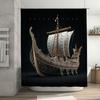 Viking Boat Shower Curtain Decorative Nautical Theme For Bathroom Black Background With White Sail Size 69X70 Inches Ships World