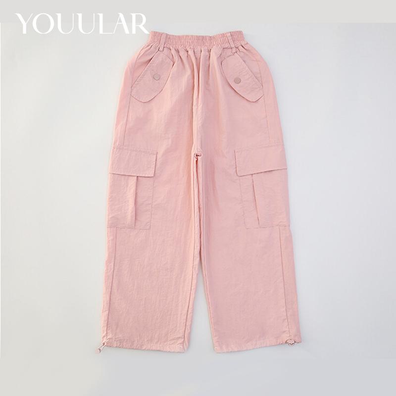 Mädchen Sommer Overalls 2024 Neue Atmungsaktive Kinder Hosen für Mittlere und Große Kinder Lose Sport Hosen Breite Bein Hosen