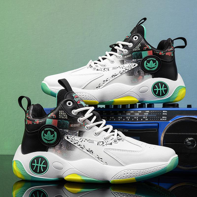

Basketball shoes 22 autumn breathable mid-top sneakers teen full leather sneakers 44