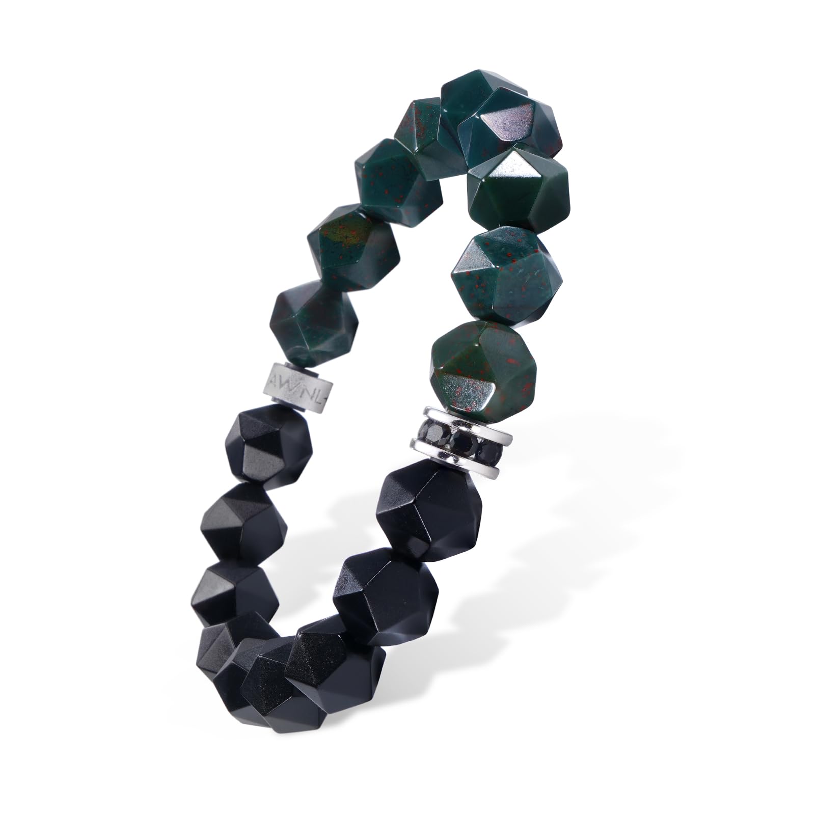 

Onyx Bloodstone Bracelet for Men Sterling Silver Center Charm Bead Bracelet Natural Gemstone [AWNL] Men s (10mm Stone) 17-18cm