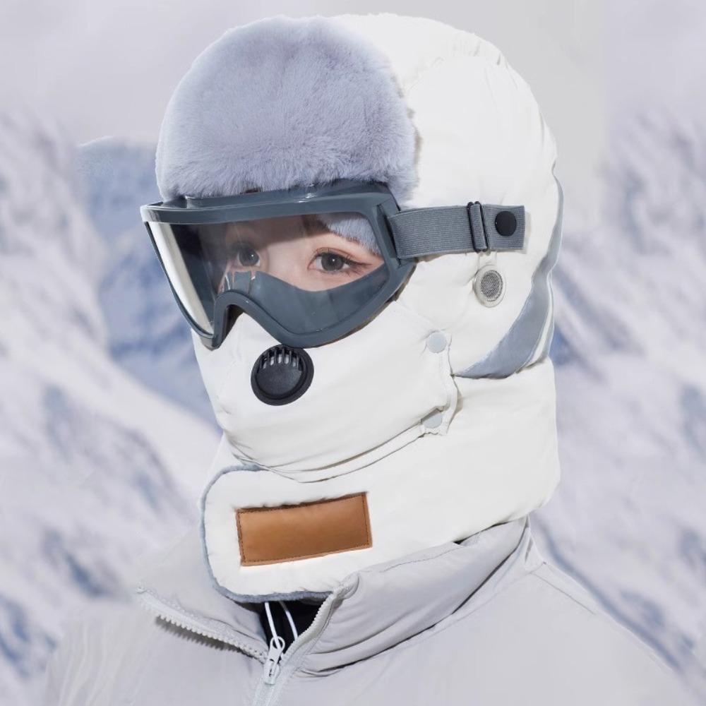 Russian Ushanka Winter Plush Hats with Goggles Cycling Windproof Cap Pilot Hat Lei Feng Hat  Sports