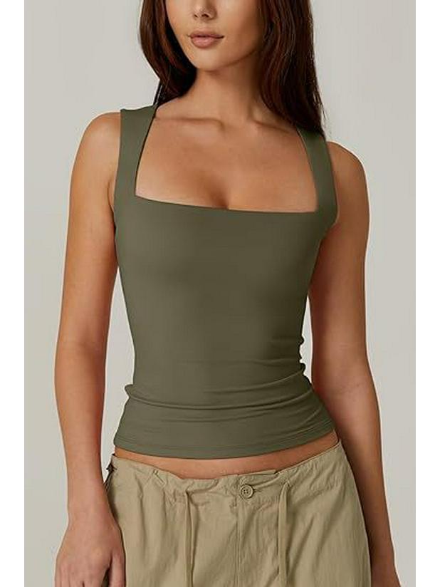 2025 European & American Women's Trendy Square Neck Slim Sleeveless Vest
