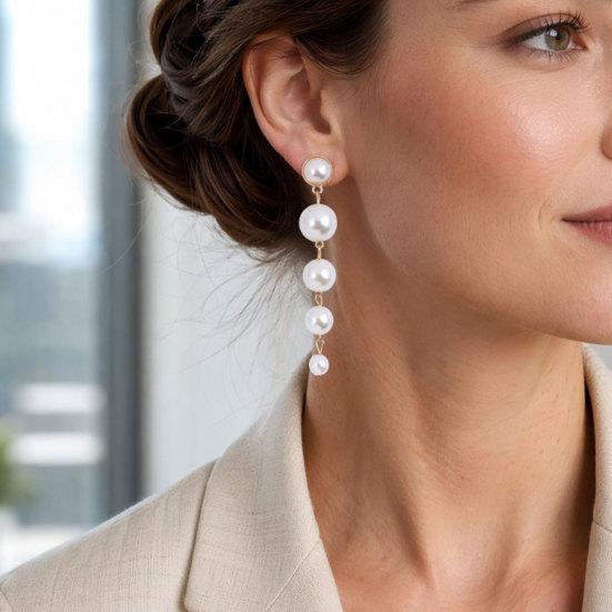 1 Pair Women Earrings, Imitation Pearls Long Earrings, French Style Long Drop Earrings, Lightweight Natural Earrings for Jewelry Gift