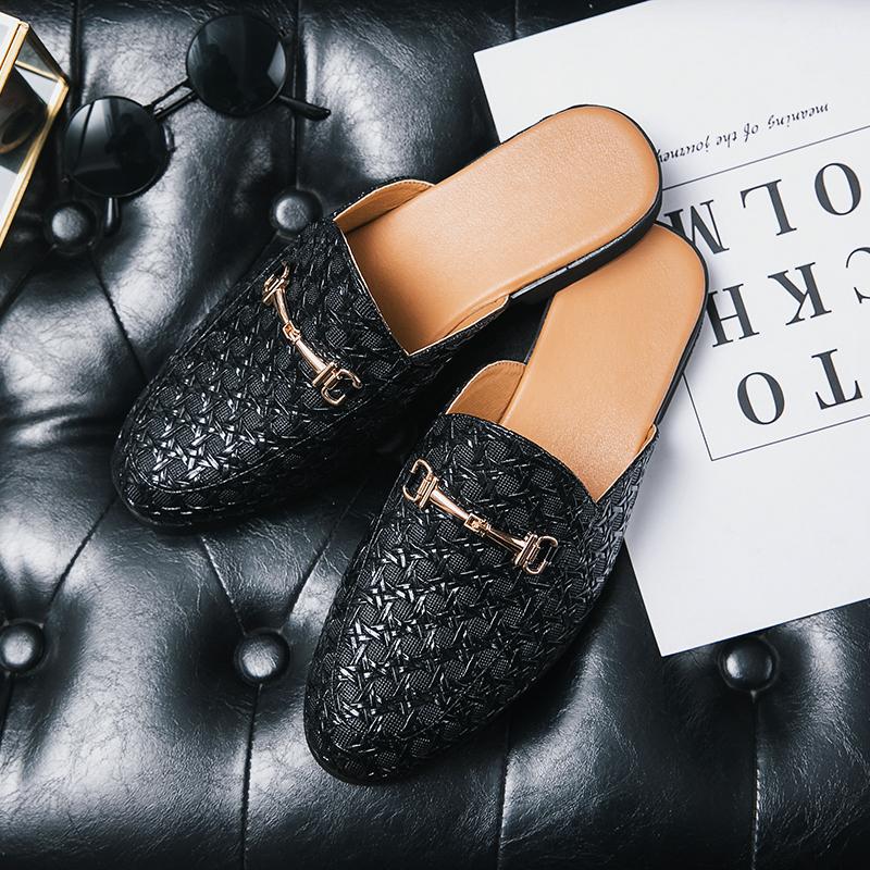 Fashion New Brand Designer Mens Half Drag Shoes For Men Casual Leather Loafers Fashion Half Shoes Mules Man White Slides Slippers Male