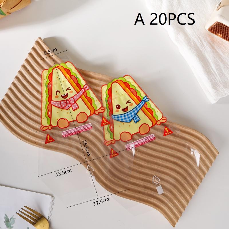 Triangular Sandwich Packaging Food Paper Transparent Durable Bags 20/100 PCS for Students Office Workers Lunch Packing A