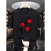 Unisex Black T-Shirt Cute Apple Head Girl with Sweat Drops Print Crew Neck Short Sleeve Top