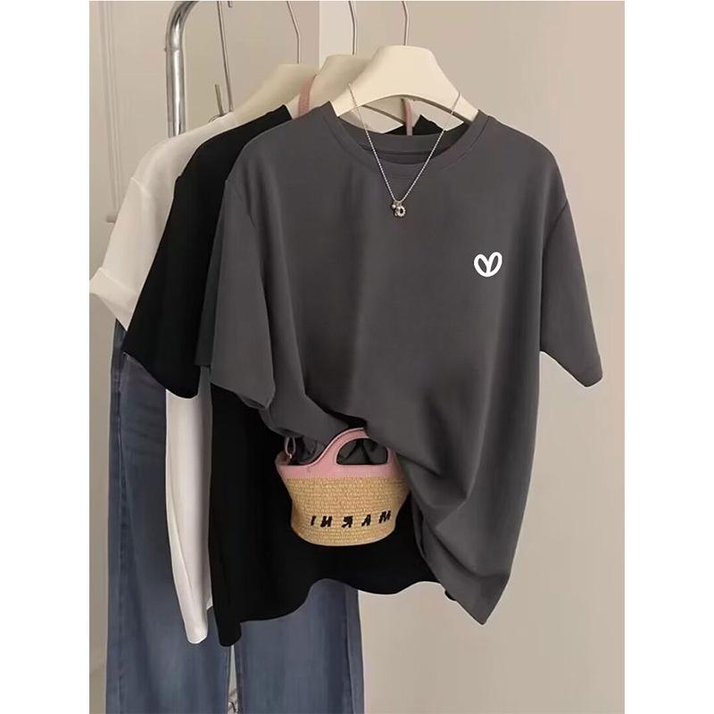New Shoulder Pure Cotton Round Neck Short-sleeved T-shirt Women's Fashion Foreign Style Top Thin Bottoming Shirt Spring, Summer and Autumn