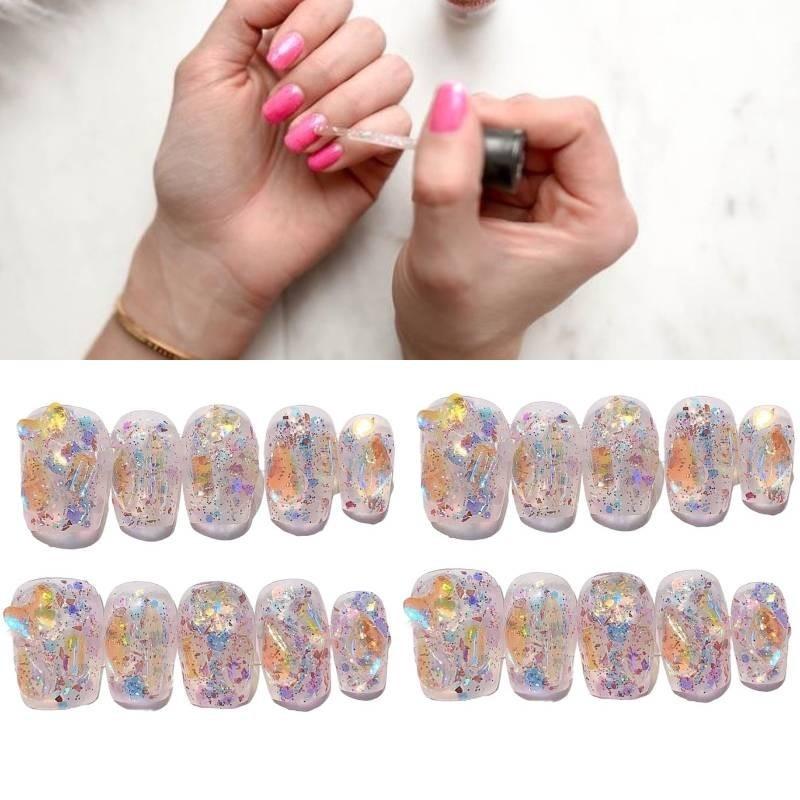 Handmade Aurora Flashing Rhinestone Disco Glitter Nail Sticker Candy Paradise Ultra-short Gradient Xs S M L
