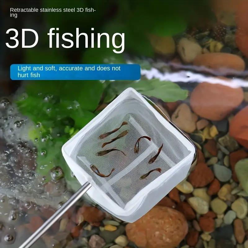 Square Round Stainless Steel Handle Aquarium Net Dip Net Fishing Gear for Catching Ornamental Fish Shrimp Tank Clean Accessories