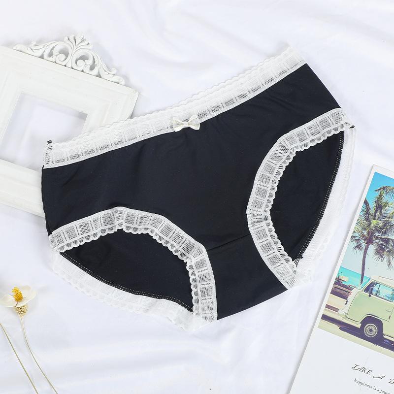 

Летнее нижнее белье женское кружевное нижнее белье с бантом средняя талия трусы из чистого хлопка треугольные трусики с промежностью XL