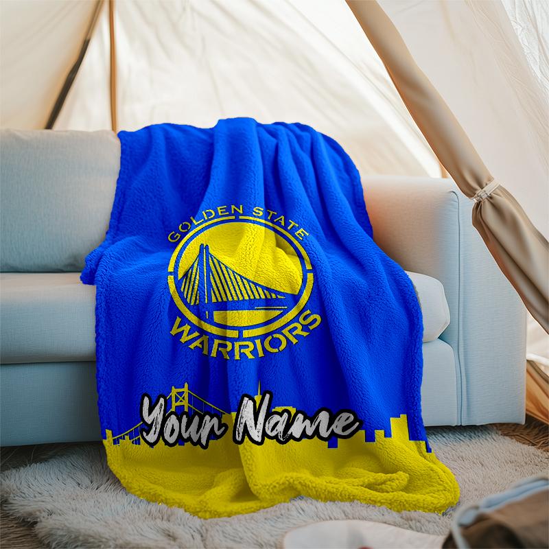 Custom Name Warriors Theme Printed Blanket - Perfect for Couch, Bed, Travel & Outdoor Use | Machine Washable, Cozy & Durable.