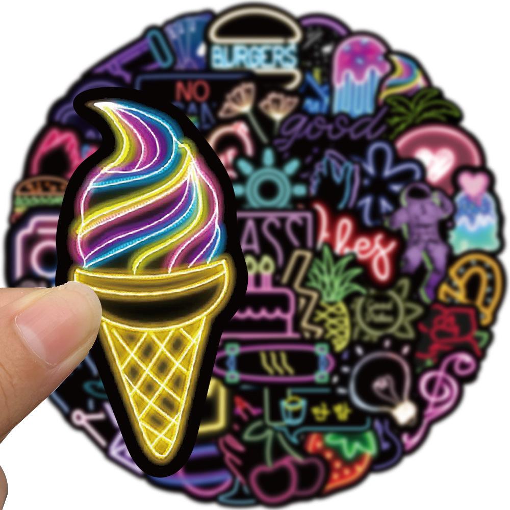 50Pcs Neon Light Cartoon Graffiti Stickers DIY Phone Guitar Laptop Notebook Suitcase Cup Waterproof Sticker Decals