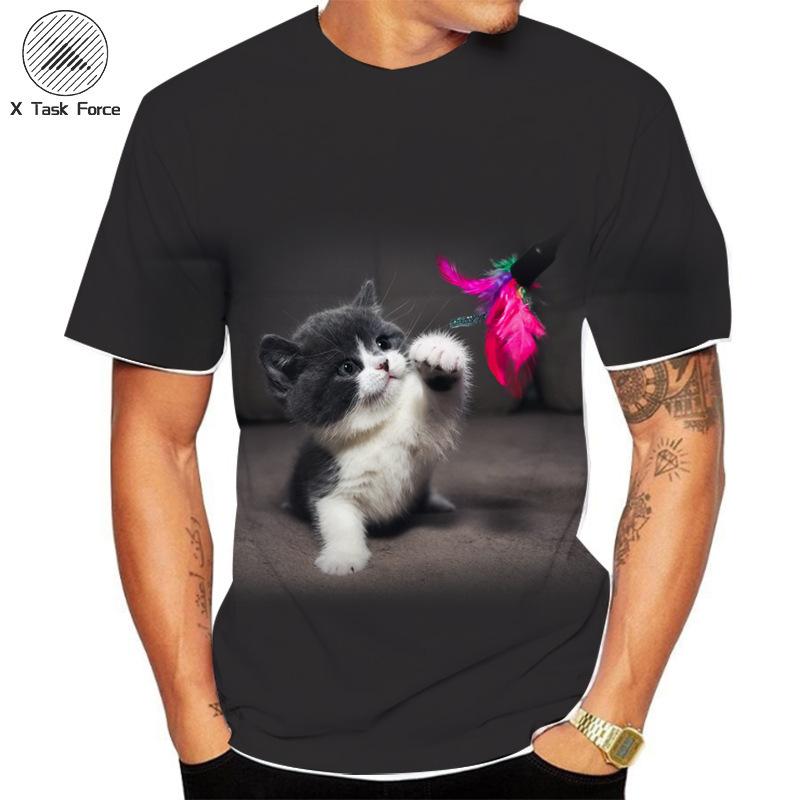 Summer Round Neck 3D Cat Printed Top Fashionable Casual Short Sleeved Men's T-shirts