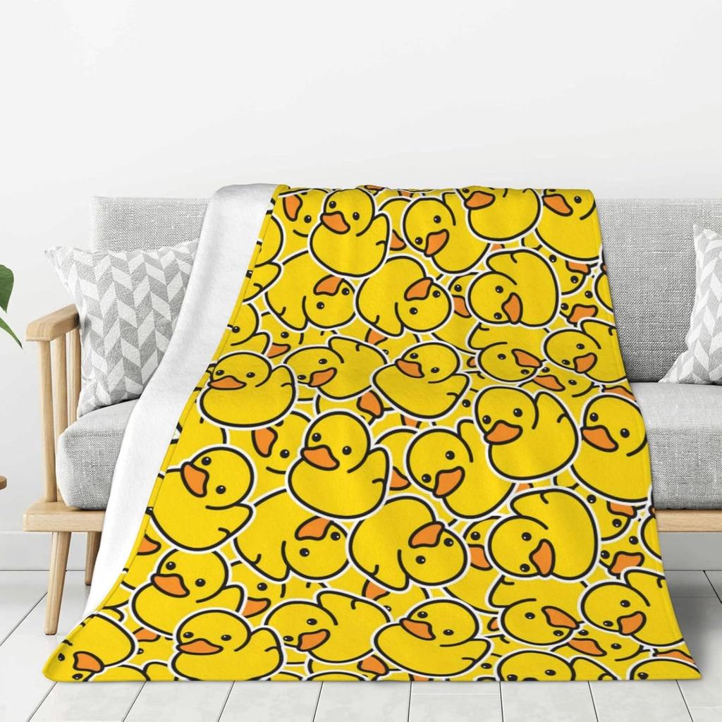 Cute Cartoon Duck Throw Blanket for Bed Sofa Couch Soft Cozy Fleece Lightweight Yellow Ducks x Inches