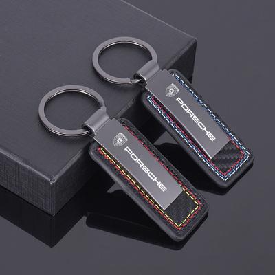 Metal Leather Car Keyring Keychain Pendant Gift For Porsche Cayenne Panamera Macan 911 718 Taycan Boxster Cayman Pajun Accessory