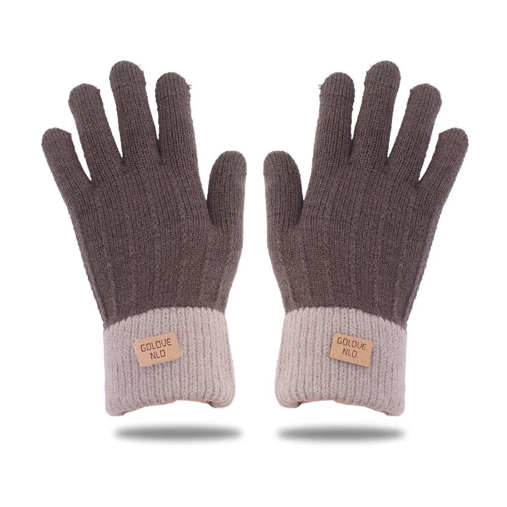 Ciepłe grube pluszowe dzianinowe rękawiczki Zimowe rękawiczki z pluszu do ekranów dotykowych Damskie zagęszczające polarowe zagęszczone rękawiczki rowerowe do jazdy na nartach