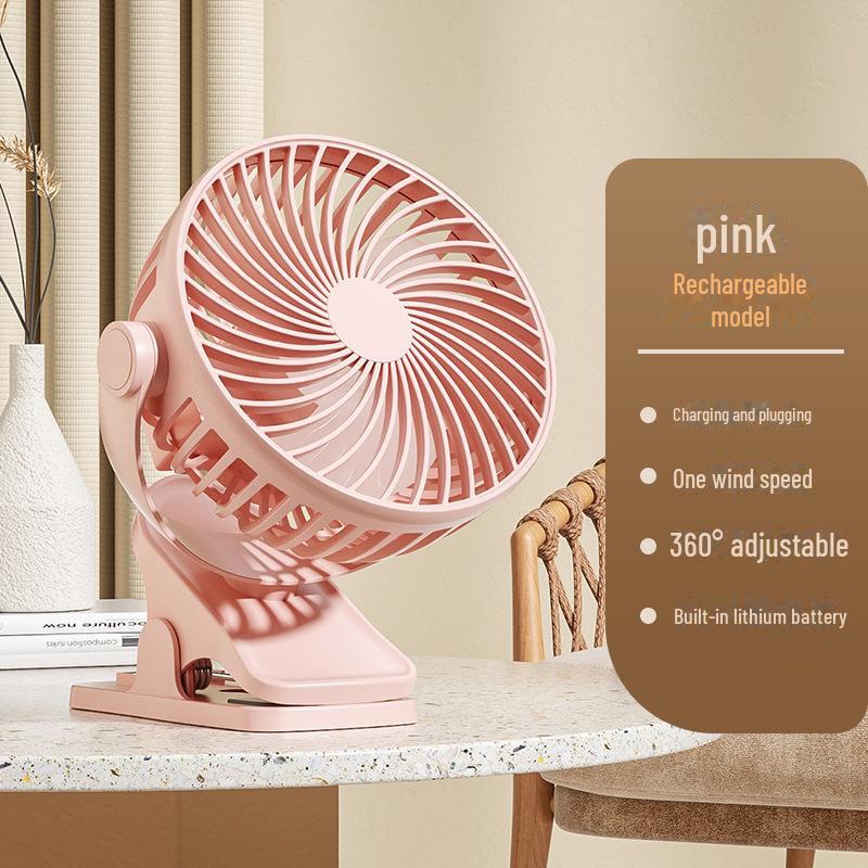 Rechargeable USB Clip Fan with Desk Lamp - Large Battery, Portable for Student Dormitories